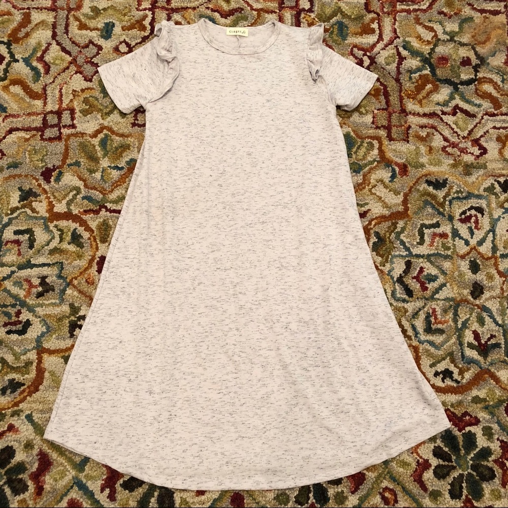 Ginger G Grey Midi Ruffle Sleeve Casual Tee Dress